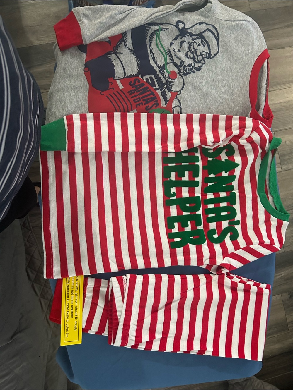 Kids' Santa's Helper Red & White Stripe Pajama Set with Green Print